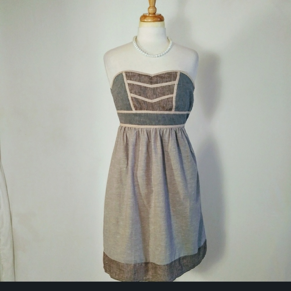 Emmelee for F.C. Strapless Gray and Cream Dress